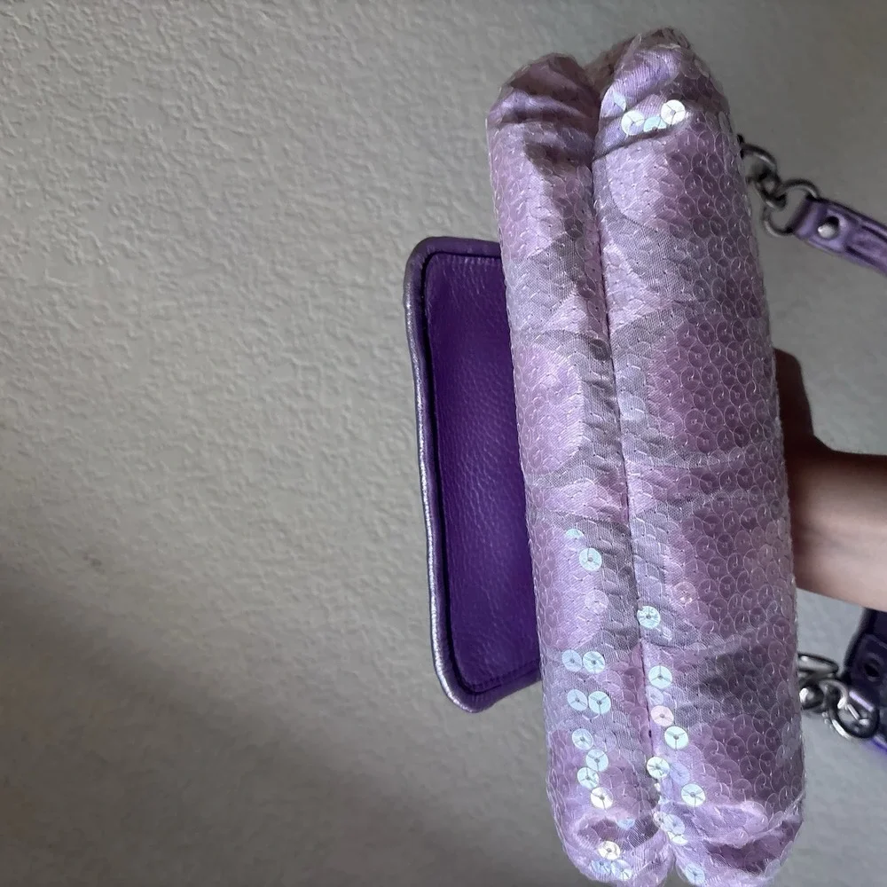 Vtg COACH Poppy Pink Purple Sequin Signature C Shoulder Bag Mcbling Y2K - Picture 7 of 14